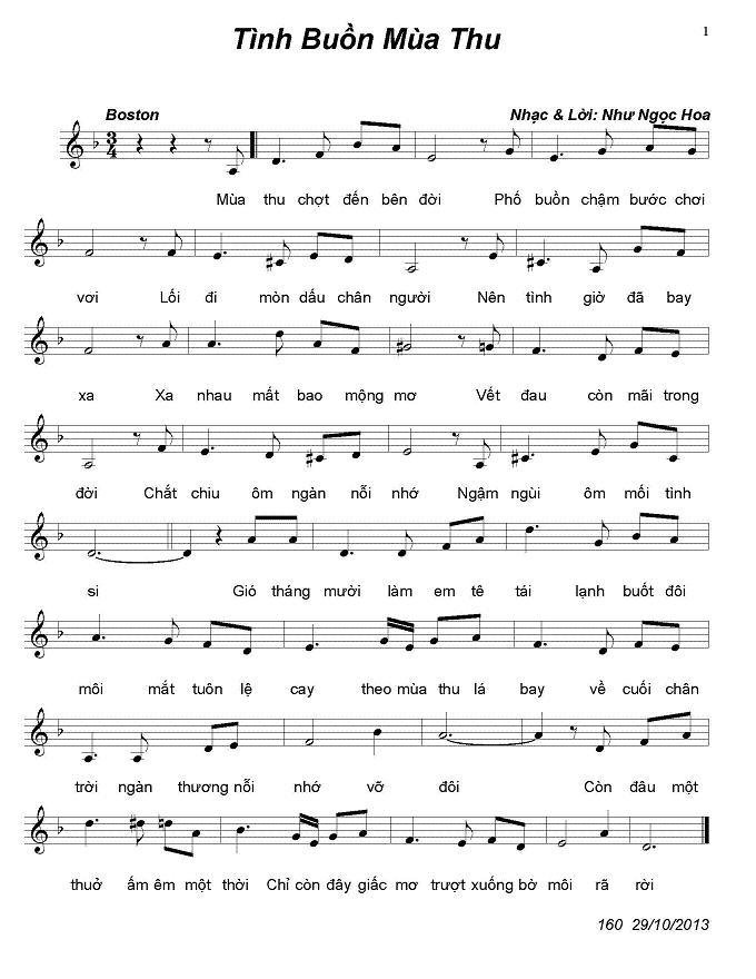 Sheet nhạc Tình Buồn Mùa Thu